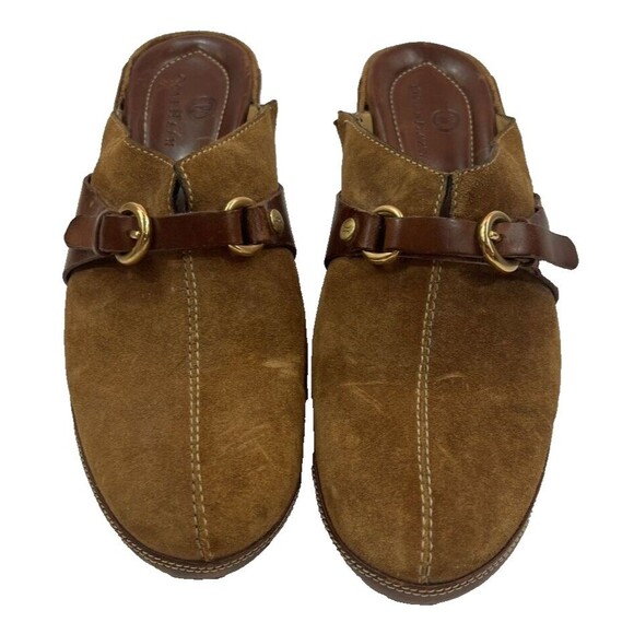 Cole Haan Shoes Womens 6.5 B Clog‎ Heeled Mules  Brown Leather & Suede Slip On - Picture 3 of 5